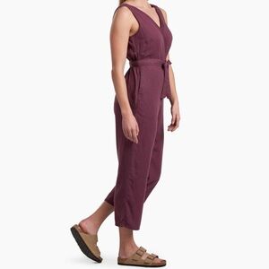 Kuhl Fresco Jumpsuit Linen Blend Cropped Red Wine Size Small